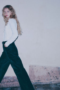 H&M - Women Black Flocked Wide Ultra High Jeans