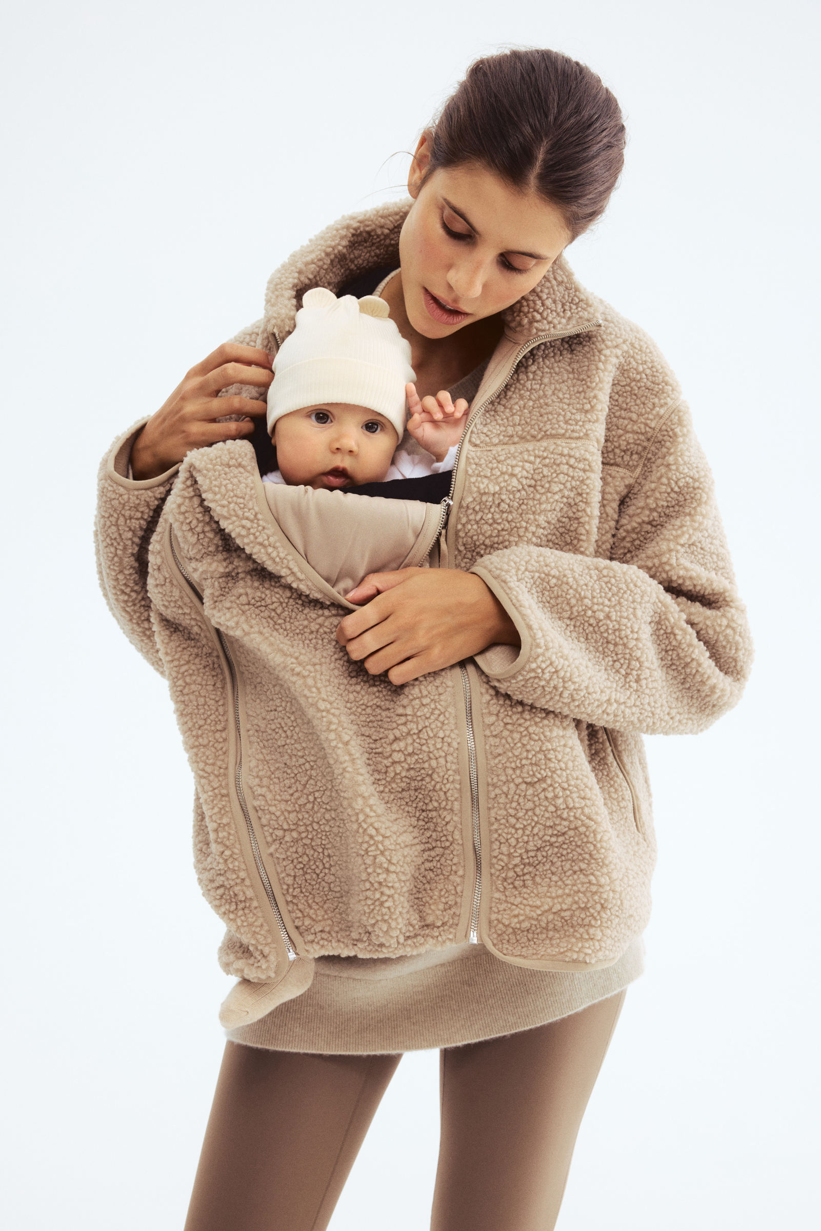 h&m Women Beige Mama Before & After Babywearing Teddy Jacket-picture-28