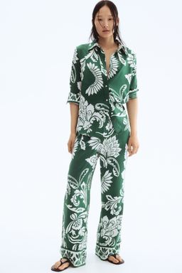H&M - Women Green Patterned Drawstring Trousers