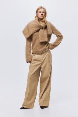H&M - Women Beige Wide Corduroy Trousers