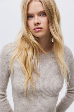 H&M - Women Grey Rib-Knit Peplum Top