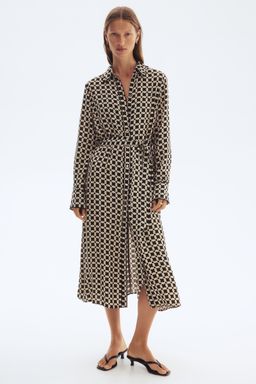 H&M - Women Beige Tie-Belt Shirt Dress