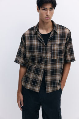 H&M - Men Brown Relaxed Fit Short-Sleeved Shirt