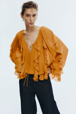 H&M - Women Yellow Flounce-Trimmed Blouse