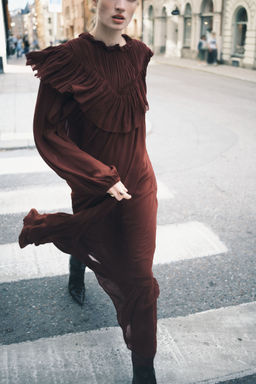 H&M - Women Red Frill-Trimmed Chiffon Dress