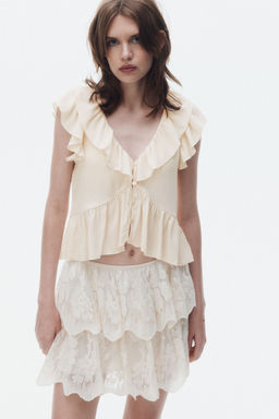 H&M - Women Beige Flounce-Collar Top
