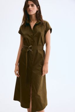 H&M - Women Green Belted Poplin Shirt Dress