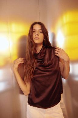 H&M - Women Red Cowl-Neck Satin Top