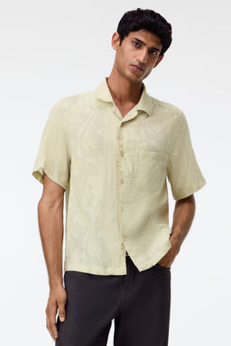 H&M - Men Green Regular Fit Jacquard-Weave Resort Shirt