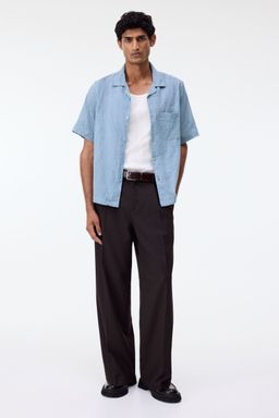H&M - Men Blue Regular Fit Jacquard-Weave Resort Shirt