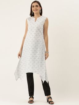 Ethnovog - Ready To Wear White Printed Rayon Kurta