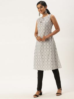 Ethnovog - Ready To Wear White Printed Rayon Kurta