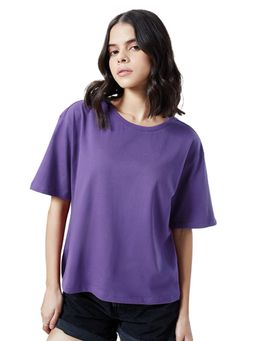 The Souled Store - Solids Purple Oversized Cropped T-Shirt for Women