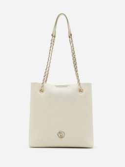 U.S. POLO ASSN. - Jess Off White Solid tote Handbag with Multi Pockets