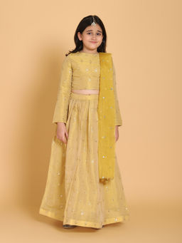 PICCOLO - Golden Choli And Lehenga With Dupatta (Set of 3)