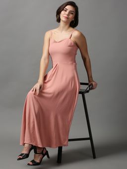 SHOWOFF - Womens Sweetheart Neck Solid Peach Midi Dress
