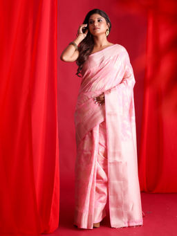 Beatitude - Pink Banarasi Saree with Unstitched Blouse