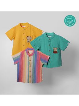 Kids of Greendeer - CHARCHIT Boys Multi-Color Embroidered Shirts (Pack of 3)