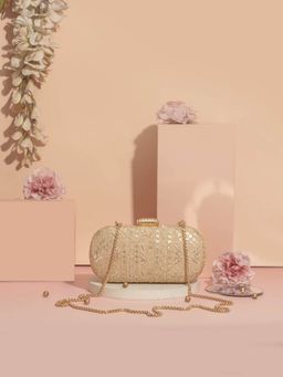AMYRA - Mirai Embroidered Gold Clutch With Detachable Chain
