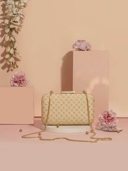 AMYRA - Inaya Box Gold Clutch With Detachable Chain