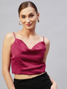 Marie Claire - Women Casual Magenta Colour Cowl Neck Solid Bralette Top