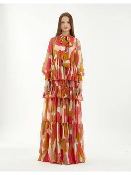 KoAi - Mustard, Pink and Off-White Frill Dress