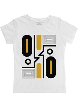 THREADCURRY - Pattern Girls White Printed Crew Neck T-shirt