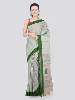 PinkLoom - Womens Cotton Saree with Unstitched Blouse-Green