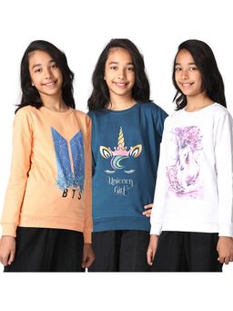 TotzTouch - Multi-Color Girls Winterwear Full Sleeve Stylish Sweatshirt (Pack of 3)