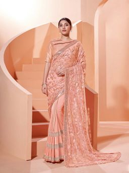 Odette - Peach Elegant Lycra Saree with Unstitched Blouse