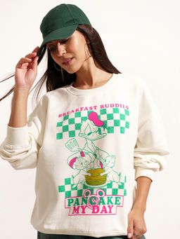 TOKYO TALKIES - Disney Donald Duck White Printed Oversized Sweatshirt