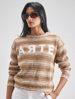 TOKYO TALKIES - Women Brown Oversized Round Neck Drop Shoulder Sweater