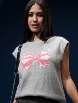 TOKYO TALKIES - Women Purple Embellished Sleeveless Round Neck Sweater