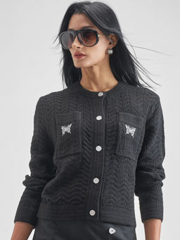 TOKYO TALKIES - Women Textured Black Sweater
