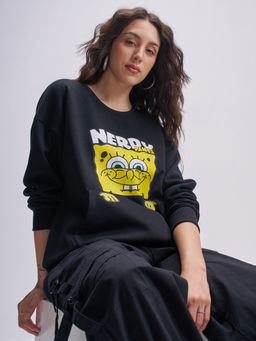 TOKYO TALKIES - Viacom Spongebob Squarepants Black Garfield Printed Relaxed Fit Sweatshirt