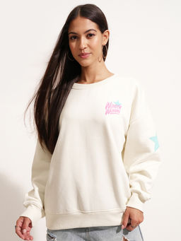 TOKYO TALKIES - Warner Bros WomanWhite Printed Oversized Sweatshirt
