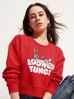 TOKYO TALKIES - Warner Bros Looney Tunes Red Printed Crop Sweatshirt