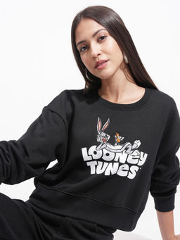 TOKYO TALKIES - Warner Bros Harry Potter Black Looney Tunes Printed Crop Sweatshirt