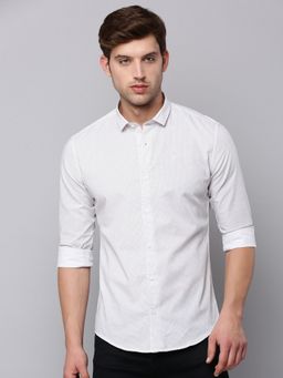 SHOWOFFFF - Mens Spread Collar Cream Printed Shirt
