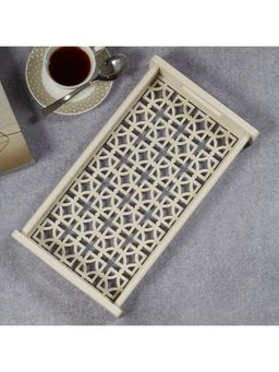 HomeTown - Laser Engineered Wood Cut Tray with Glass Small Rectangle in Multi-Color