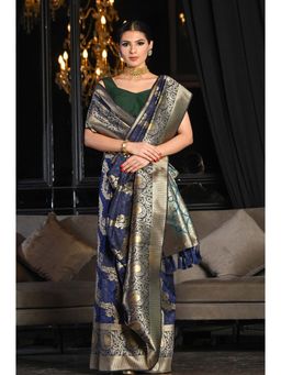 Beatitude - Navy Blue Soft Silk Saree Leheriya Weaving with Unstitched Blouse