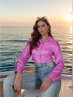 RARE - Women Purple Colour Regular Crop Shirt