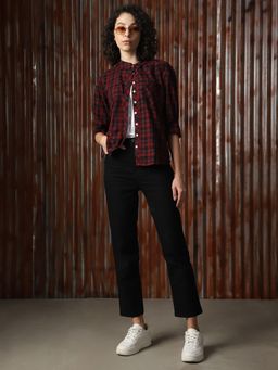 High Star - Women Regular Check Oversized Fit Cotton Collar Long Sleeve Shirts