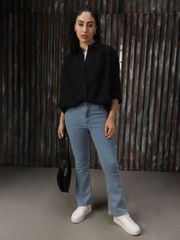 High Star - Women Regular Solid Relaxed Fit Cotton Collar Long Sleeve Shirts