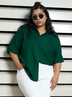 High Star - Women Plus Solid Collar Full Sleeve Shirts