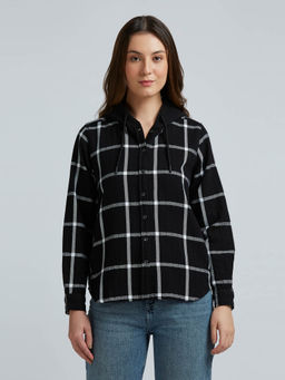 Pepe Jeans - Black Check Full Sleeve Hooded Shirt