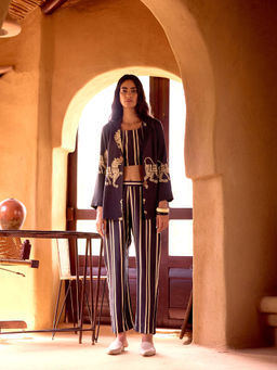 Basanti Kapde aur Koffee - Purple Cotton Stripes Abstract Co-Ord Set