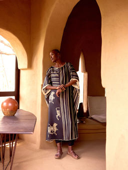 Basanti Kapde aur Koffee - Purple Cotton Stripes Kaftan with Pant