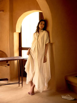 Basanti Kapde aur Koffee - Ivory Empress Cotton Chanderi Embroidered Dress