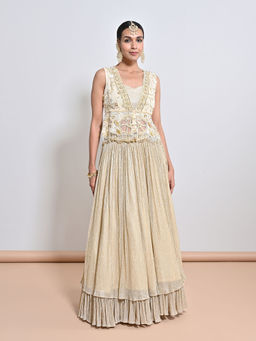 KEITH GOMES - Ivory Embroidered Lehenga with Slip and Top